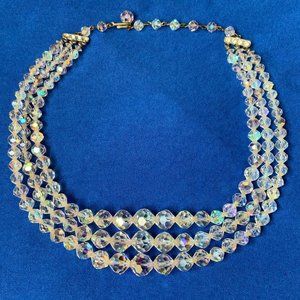 Vintage Multi-faceted Clear Bead Necklace
